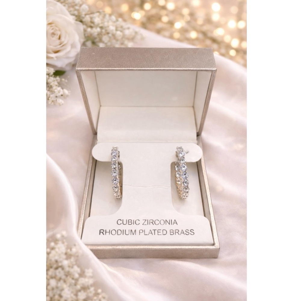 Sparkling Silver Cubic Zirconia Hoop Earrings
